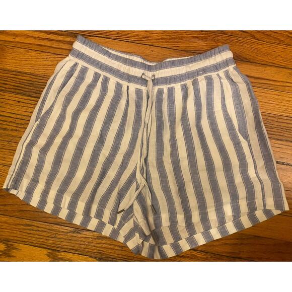 Gap Linen Shorts S Blue White Stripe Drawstring Pockets Casual Lightweight - Picture 1 of 8